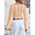 thumbnail image 6 of Womens Crochet Crop Tops Tie Front Bell Long Sleeve Cardigan V Neck Knit Shrug Sweaters Apricot XL, 6 of 8