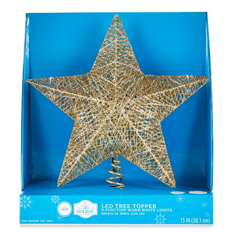 Holiday Time LED Christmas Tree Topper, Gold Star, 15 