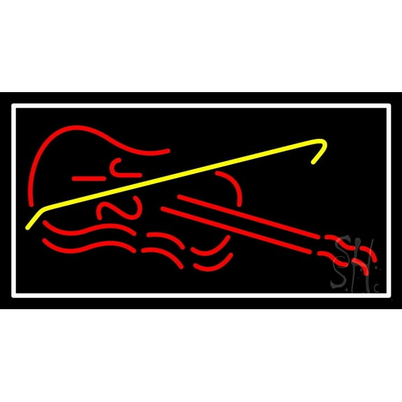 Violin LED Neon Sign 13" Tall x 24" Wide - inches Black Square Cut Acrylic Backing, with Dimmer - Premium built indoor Sign for Studio, Club, Home décor, Event, Workshop, Storefront.