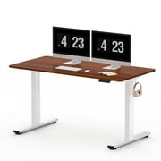FLEXISPOT 55x28 Home Office Height Adjustable Standing Desk with Hooks, Ergonomic Electric 2-Stage Stand Up Computer Desk, White and Mahogany