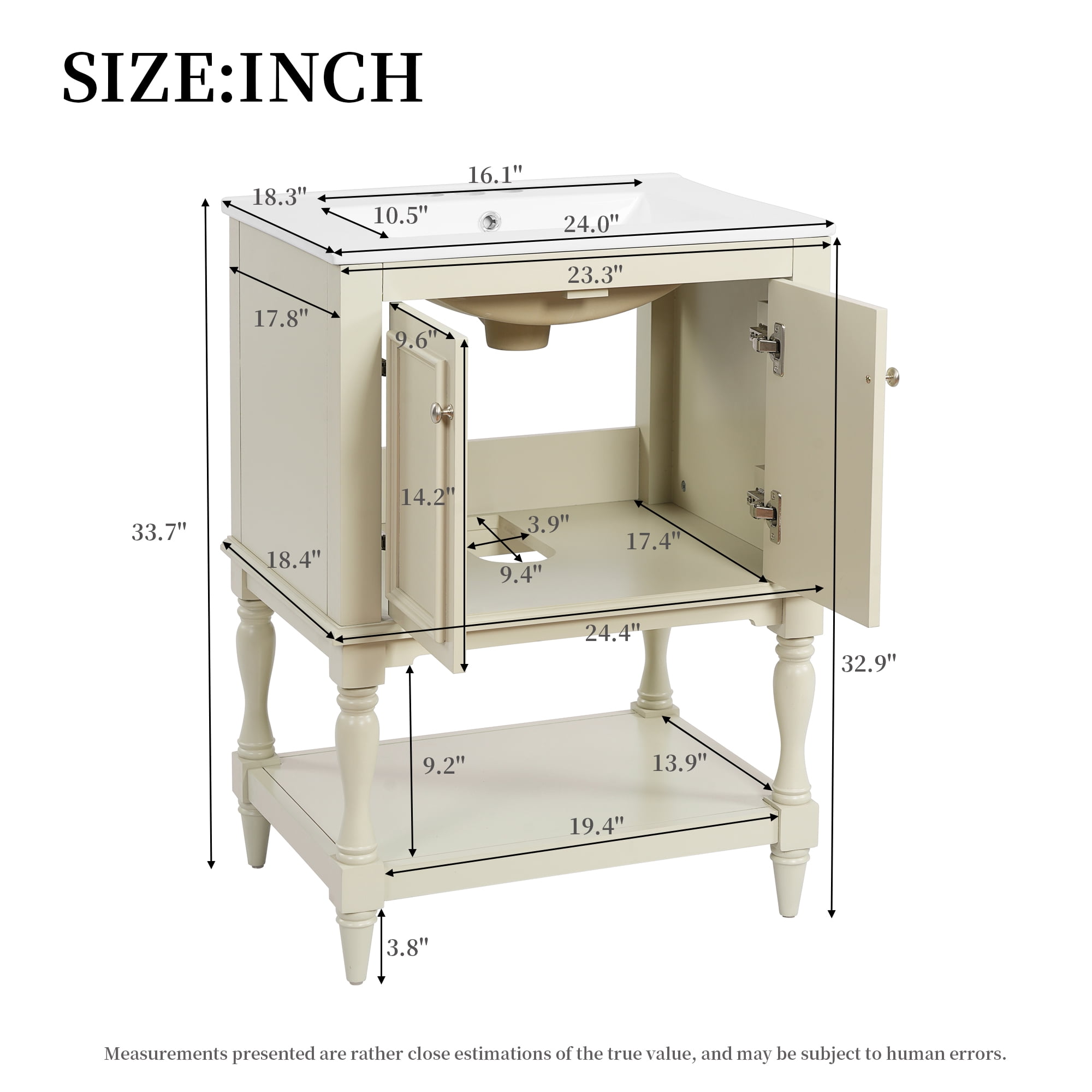 Harper & Bright Designs 24" Free Standing Single Basin Vanity Set, Bathroom Vanity with Sink Combo with Open Shelf, Bathroom Sink Storage Cabinet for Small Space, Beige