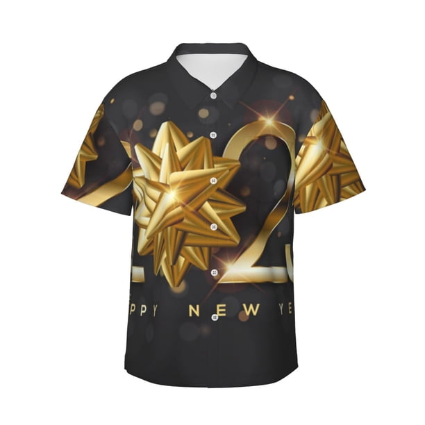 Balery 2025 Happy New Year 1 Camisas hawaianas de manga corta para hombre, camisas playeras de corte holgado, camisas de vacaciones con botones,Medium