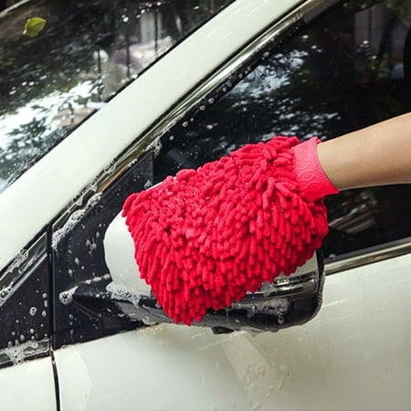 Double Sided Chenille Car Wash Mitts - Coral Fleece Soft & Effective Cleaning Gloves Large Surface Area No Scratch High Water Absorption (1pc) Pink