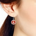 thumbnail image 5 of Minimalist Peace Symbol Red Coral Inlay Sterling Silver Dangle Earrings, 5 of 5
