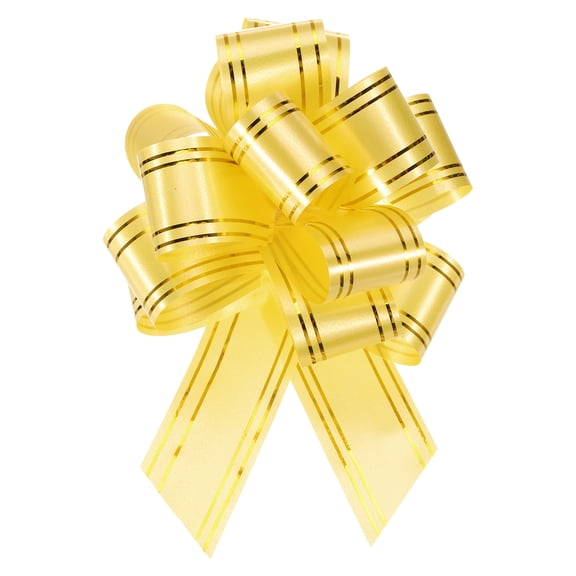 5pcs 4 Inch Large Pull Bow Metallic Yellow Gift Wrapping Bows with Gold Edge