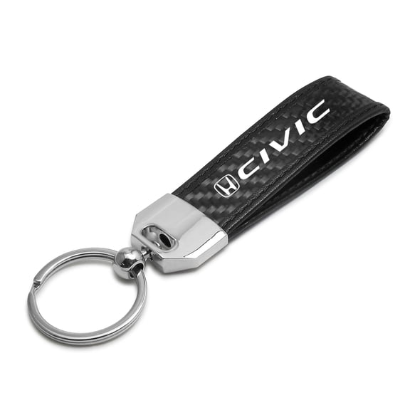 iPick Image for Honda Civic Real Carbon Fiber Leather Strap Key Chain with Black stitching, Official Licensed