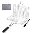 thumbnail image 3 of Barbecue Grilling Basket Metal Handle BBQ Grill Net Folding Portable Cooking Grid Rack with Spice Brush, 3 of 9
