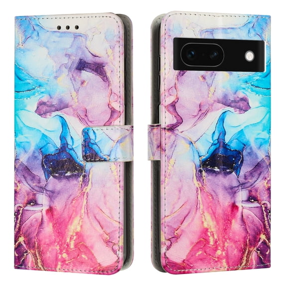 for Google Pixel 8A Wallet Case for Women Girls, Marble Pattern PU Leather Flip Cover with Card Holder Kickstand Strap, Shockproof Protective Phone Case for Google Pixel 8A, Pink