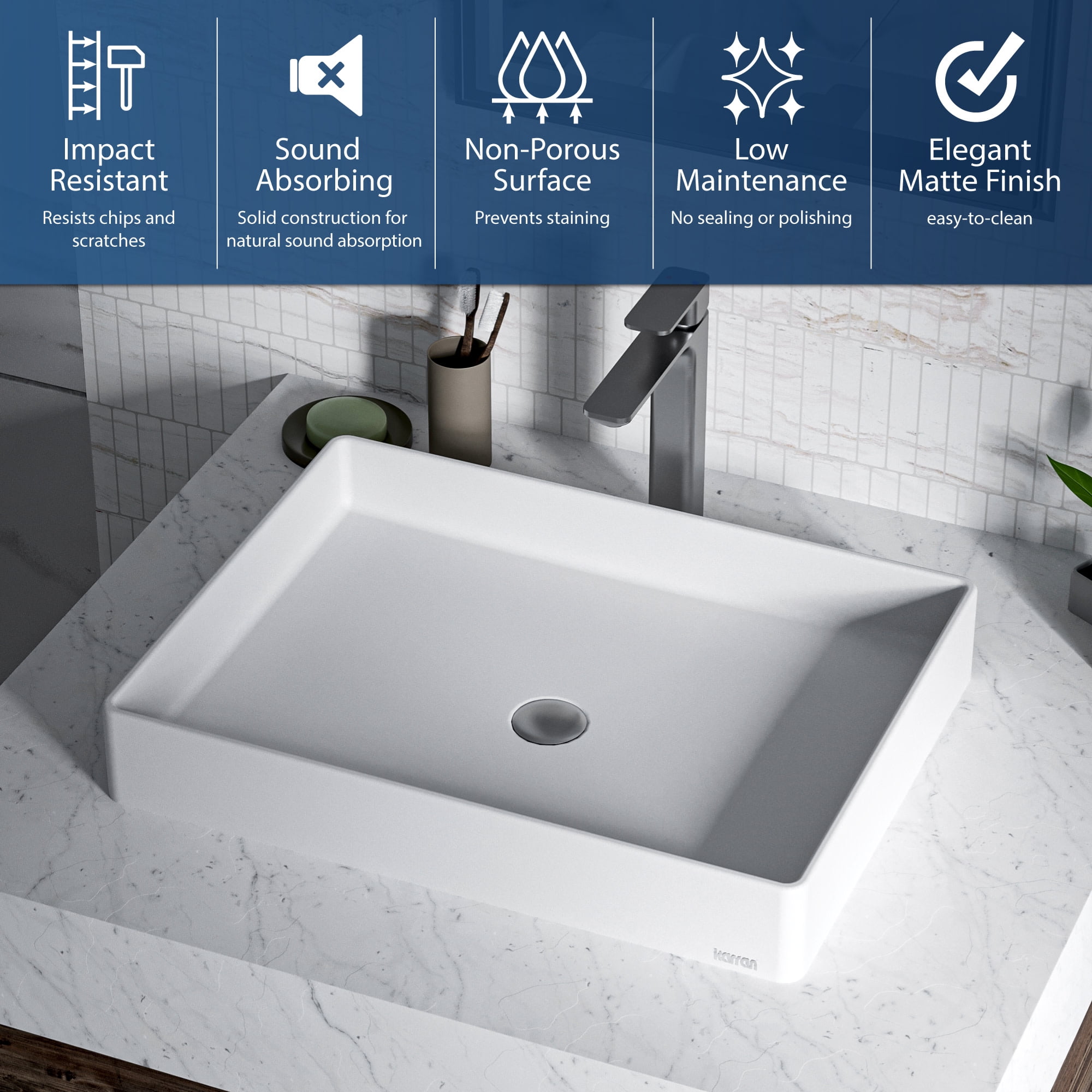 Karran Usa SQS500BL Sternhagen 23-5/8" Rectangular Quartz Composite Vessel Bathroom Sink -