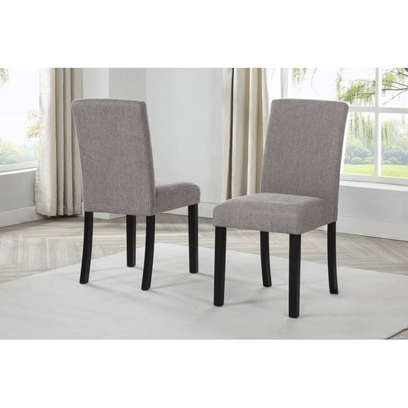 Gray Fabric Upholstered Dining Chair Set of 6 Black Wood Legs Dining Room Kitchen Side Chair Set 