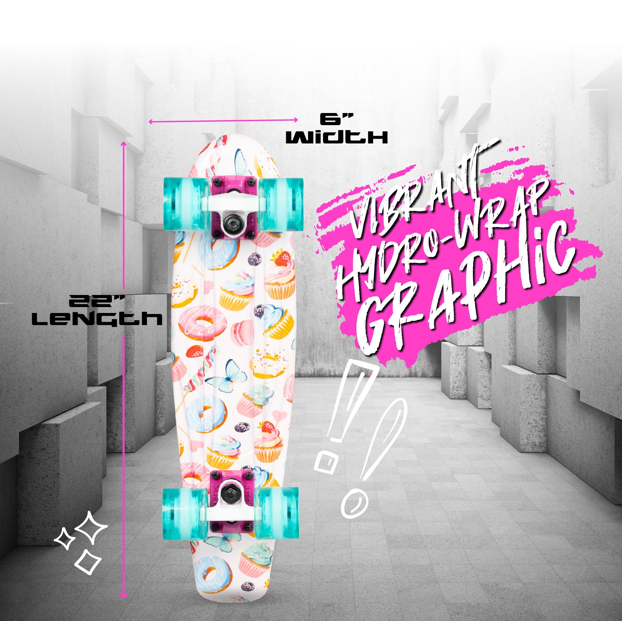 Madd Gear 22" Retro Beginner Skateboard Mini Cruiser- 62 mm Wheels  - Sugar Rush- Beginner Penny Style Board