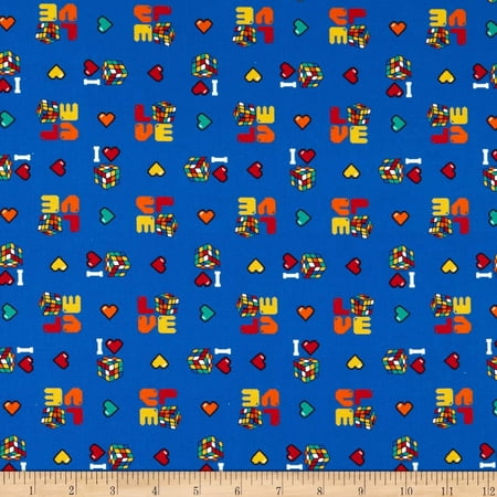 Camelot Fabrics I Love Rubik's Cube Collection Blue 100% Cotton Fabric sold by the yard