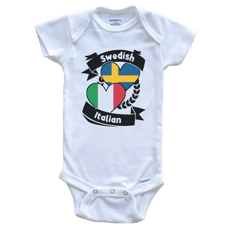 

Swedish Italian Heart Flags Sweden Italy Short Sleeve Baby Bodysuit 3-6 months white