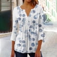thumbnail image 2 of Womens 3/4 Sleeve Tunic Tops Relaxed Fit Elegant Henley Neck Flared Sleeve Blouses Casual Soft Longline Work Tees Shirts Trendy Floral Printed Ladies Button Tunics Party, 2 of 5