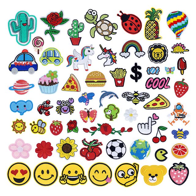 Juego de combinación de dibujos animados, 60 pegatinas de tela bordadas, pegatinas de animales lindos, pegatinas para ropa y sombreros