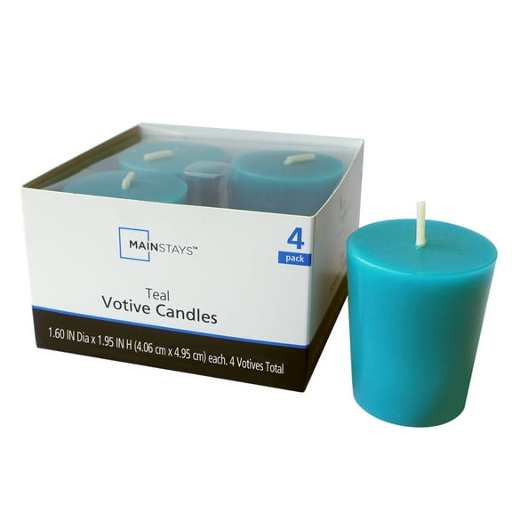 Mainstays Votive Candles, Unscented, Teal, 4 Pack