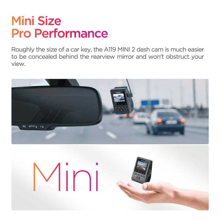 VIOFO Mini Dash Cam Front A119 Mini 2, STARVIS 2 Sensor, 2K 60fps/HDR 30fps  Voice Control Car Dash Camera with 5GHz Wi-Fi GPS, Night Vision 2.0, 24H  Parking Mode, Supercapacitor, Support 512GB