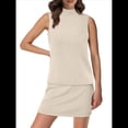 thumbnail image 2 of Conjuntos de Falda de 2 Piezas para Mujer, Conjuntos de Verano para Vacaciones en la Playa, Blusas de Cuello Alto, Falda de Tenis, Conjuntos de Estar por Casa. Beige Oscuro XL, 2 of 9