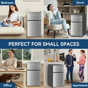 Frestec 3.2 Cu ft Two Door Mini Fridge with Freezer, Grey, E-Star,New,FTC30RE-SS