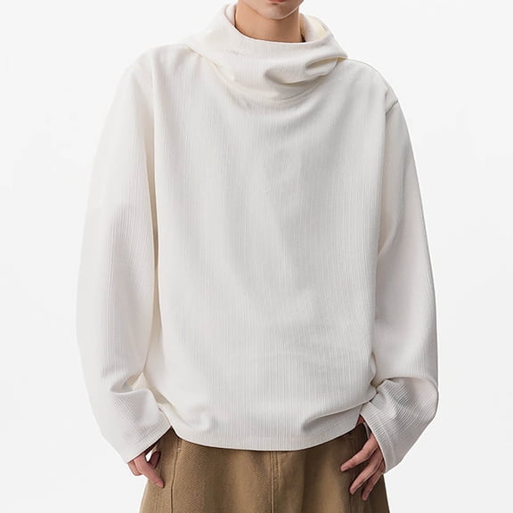 yillto Turtleneck Tops for Mens Mock Neck Pullover Baggy Long Sleeve Shirts Basic Stretchy Undershirts