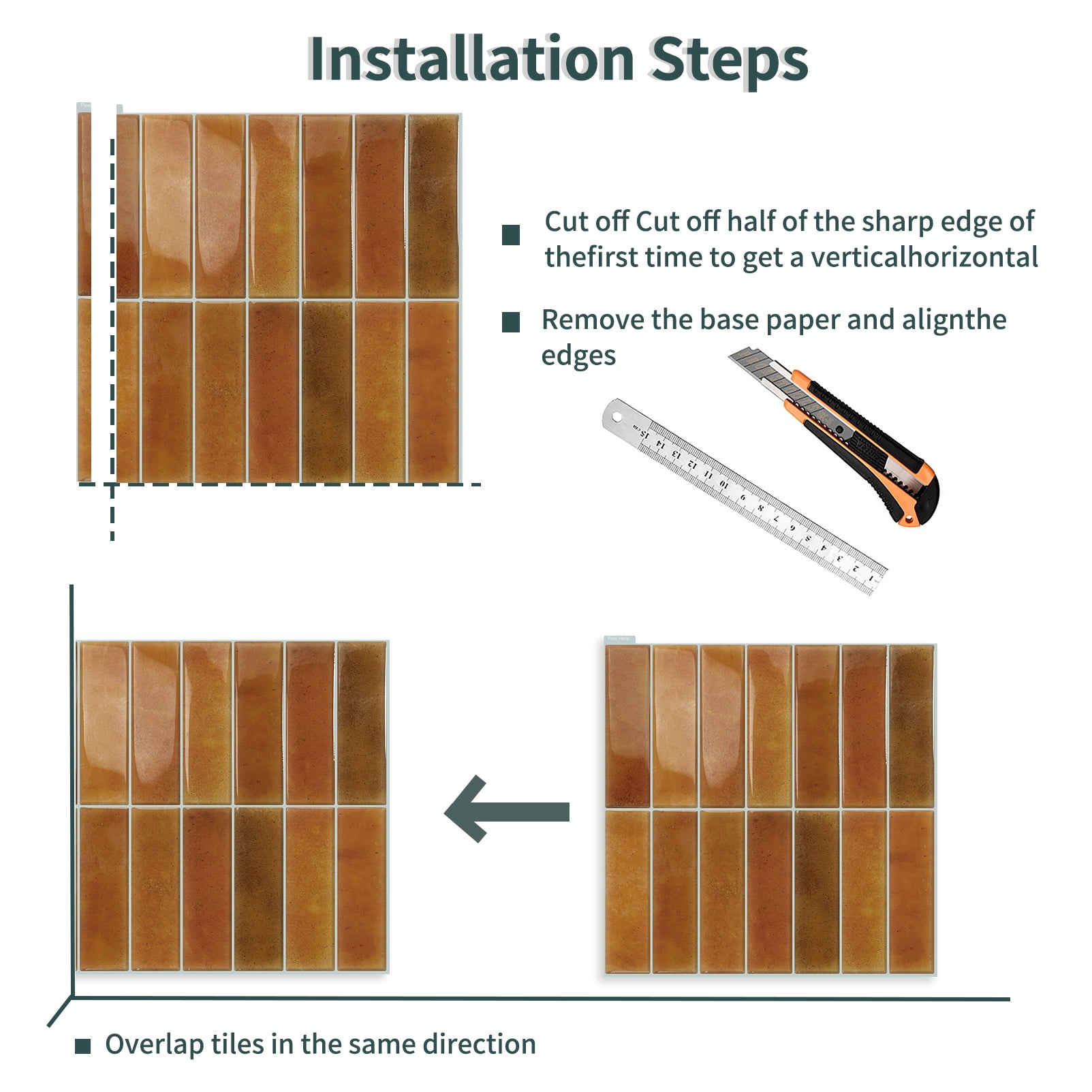 DEWOO 10 Sheet Peel and Stick Backsplash Tile,3D Self Adhesive Wall Tiles Stick on Backsplash for Kitchen,Bathroom,Camper (12"×12",Orange)