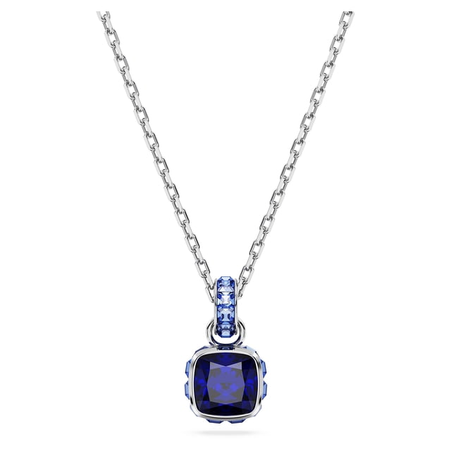 Collar con piedra natal de septiembre de Swarovski, piedra azul de talla cuadrada