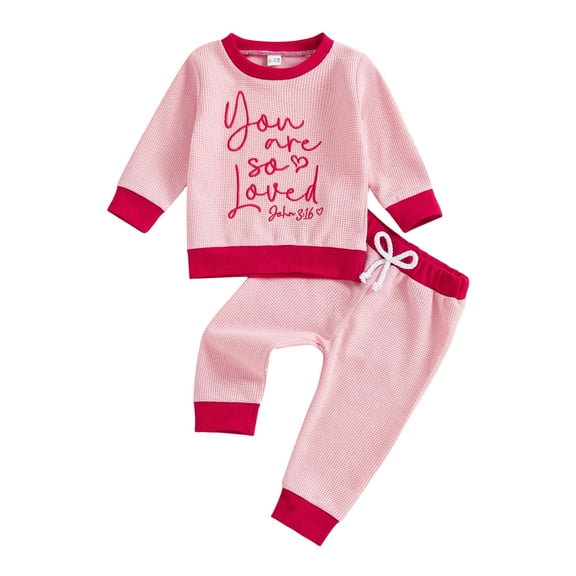 DHFJKG Baby Girl Clothes Toddlers Valentine's Day Outfits Printed Long Sleeve T-Shirts Pants Kids Lovely Outfit
