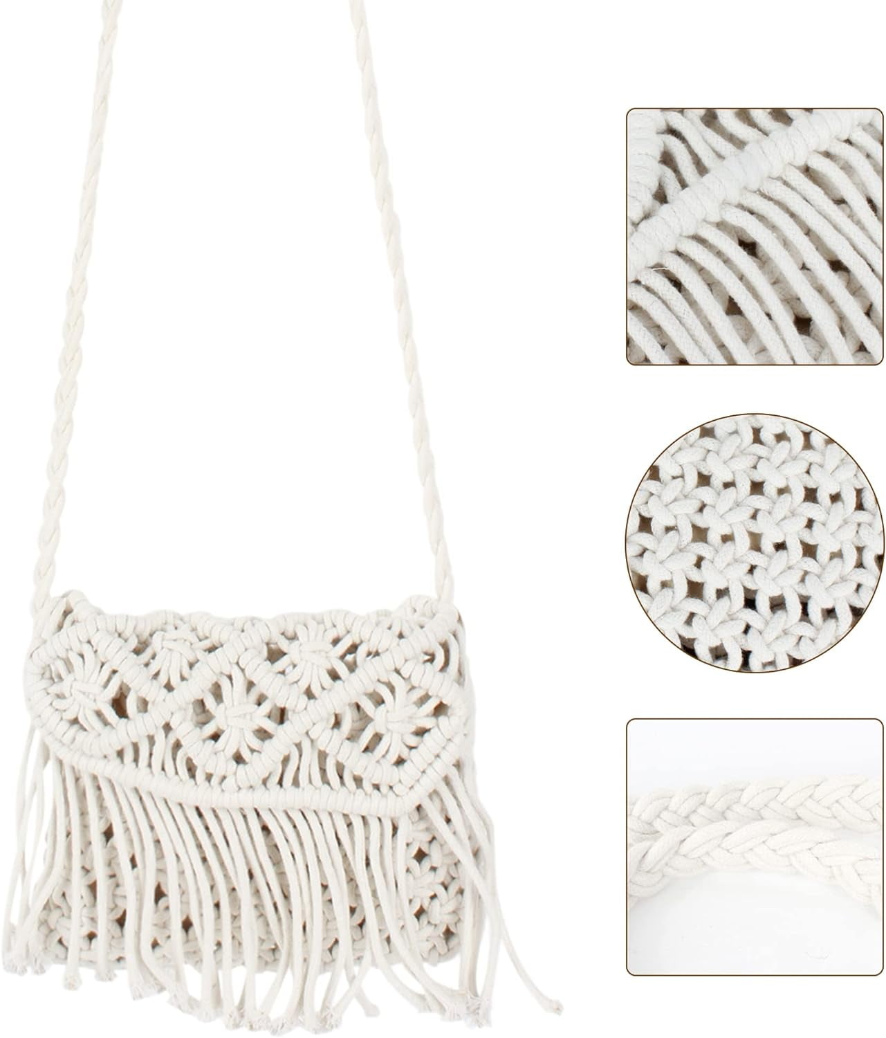 Women Small Cotton Crochet Cross-body Bag Bohemian Shoulder Bag Purse