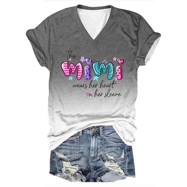 Tops Cortos para las Mujeres Día de la Independencia Impreso Suéter con Cuello en V Manga Corta, Top Casual para Primavera Verano