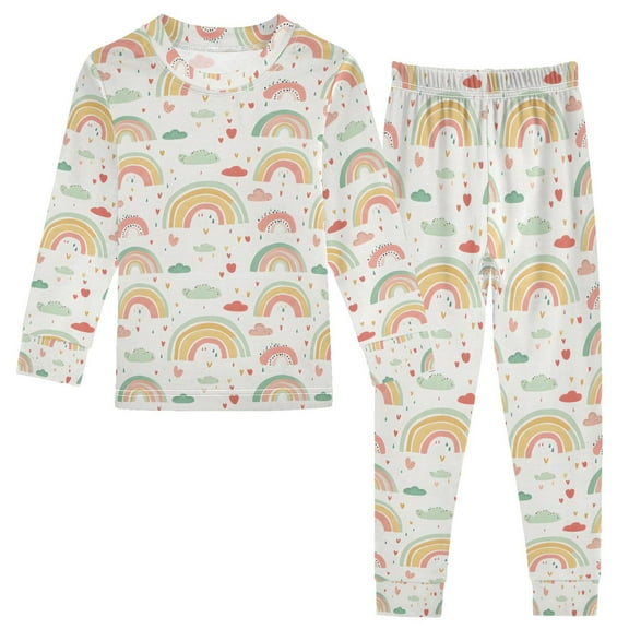 joogoo Rainbow Cartoon Clouds 2 Piece Long Sleeve Tee and Pants Cotton Pajama Set 5Y