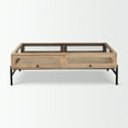 thumbnail image 2 of Arelius Rectangular Light Brown Wood Black Metal Base Display Coffee Table, 2 of 6
