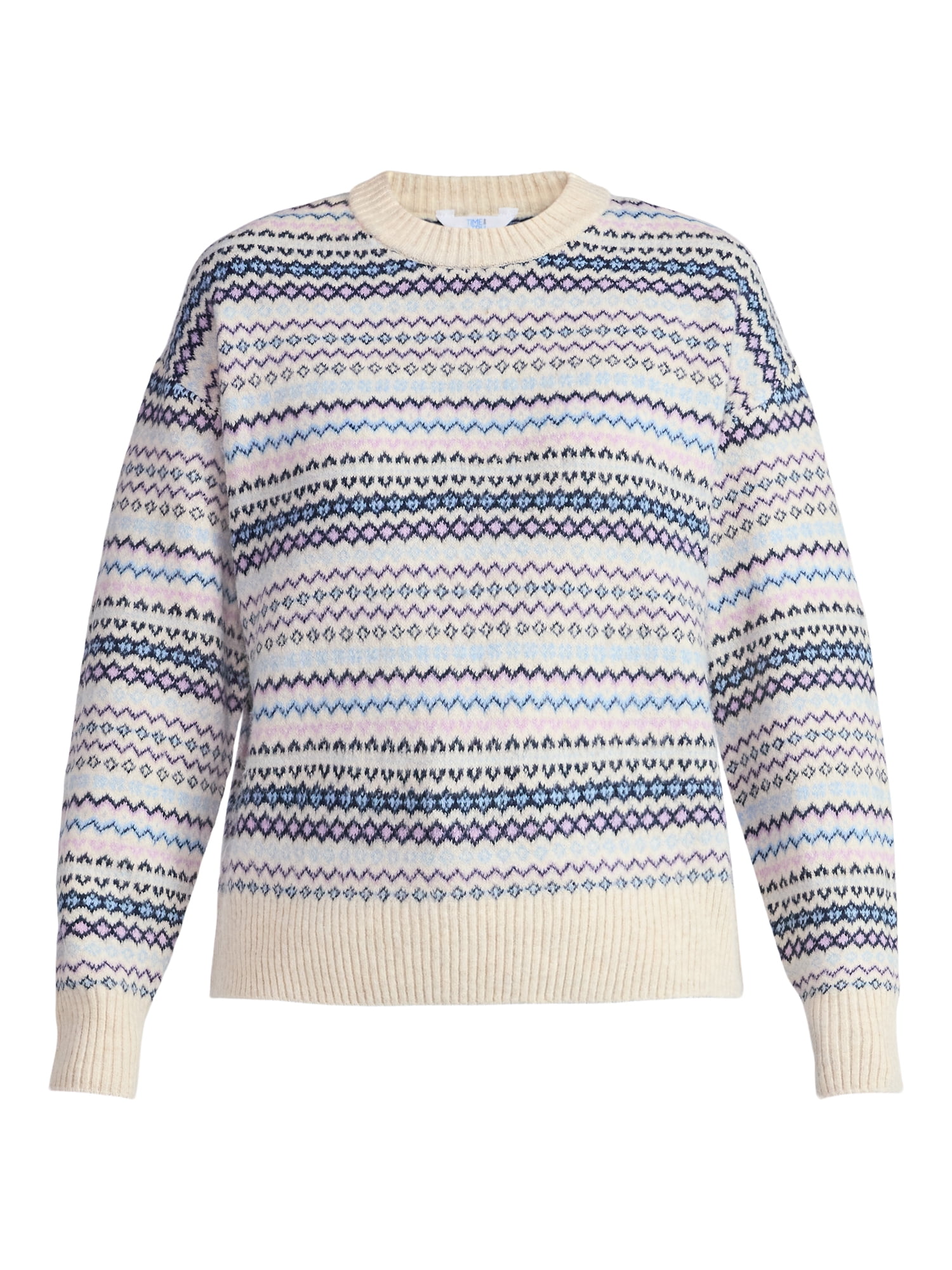 Time and Tru Women's Fair Isle Pullover Sweater, Midweight, Sizes XS-XXXL