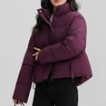 thumbnail image 5 of jtjvou Cropped Puffer Jacket for Women 2025 Warm Winter Quilted Coat Outerwear Solid Color Zip Up Short Puffy Coat Purple XXL, 5 of 5