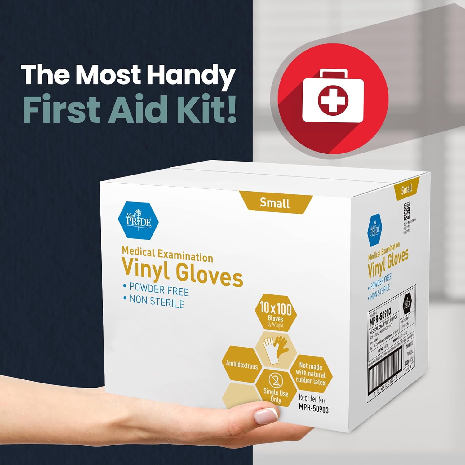 MEDPRIDE Medical Vinyl Examination Gloves - Small, 1000-Count – Latex & Rubber Free, Ultra-Strong, Clear Disposable Powder-Free Gloves
