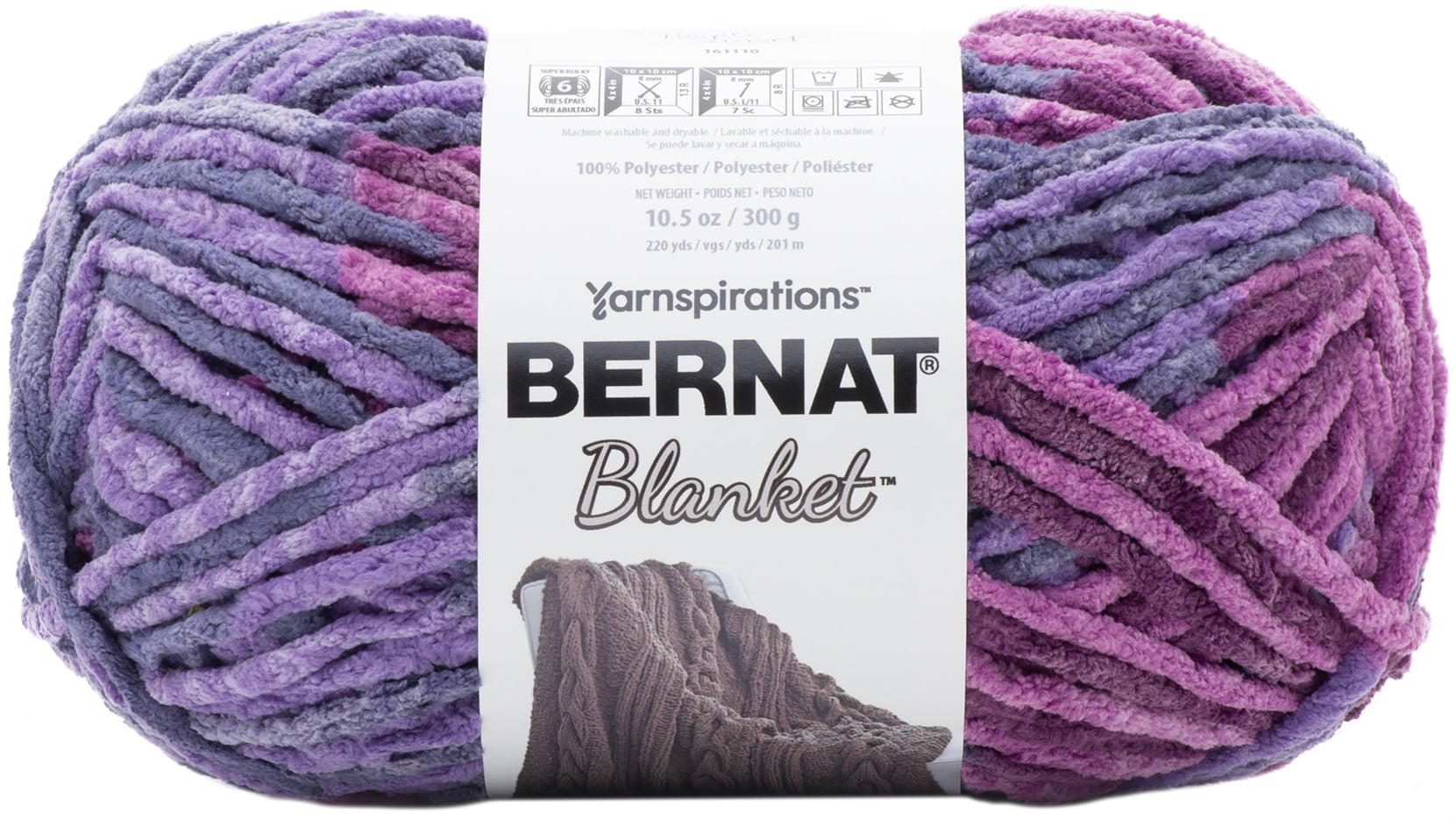 Bernat® Blanket™ #6 Super Bulky Polyester Yarn, Purple Sunset 10.5oz/300g, 220 Yards