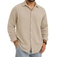 thumbnail image 2 of LTTVQM Mens Casual Button Down Dress Shirts Long Sleeve Texture Collared Printed 2026 Business Work Shirt Khaki M, 2 of 4