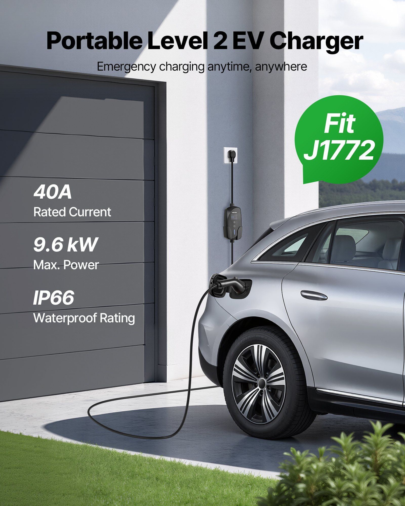 CAFORKP Level 2 EV Charging Station with 14-50 Plug, 25ft Cable & LCD Screen, 40 Amp Adjustable 240V Portable Charger for J1772 Electric Vehicles