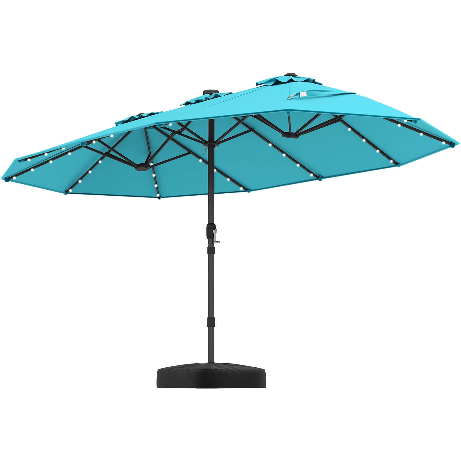 Costway 15 Ft Patio Double-Sided Solar LED Market Umbrella Crank 36 Lights Base Turquoise