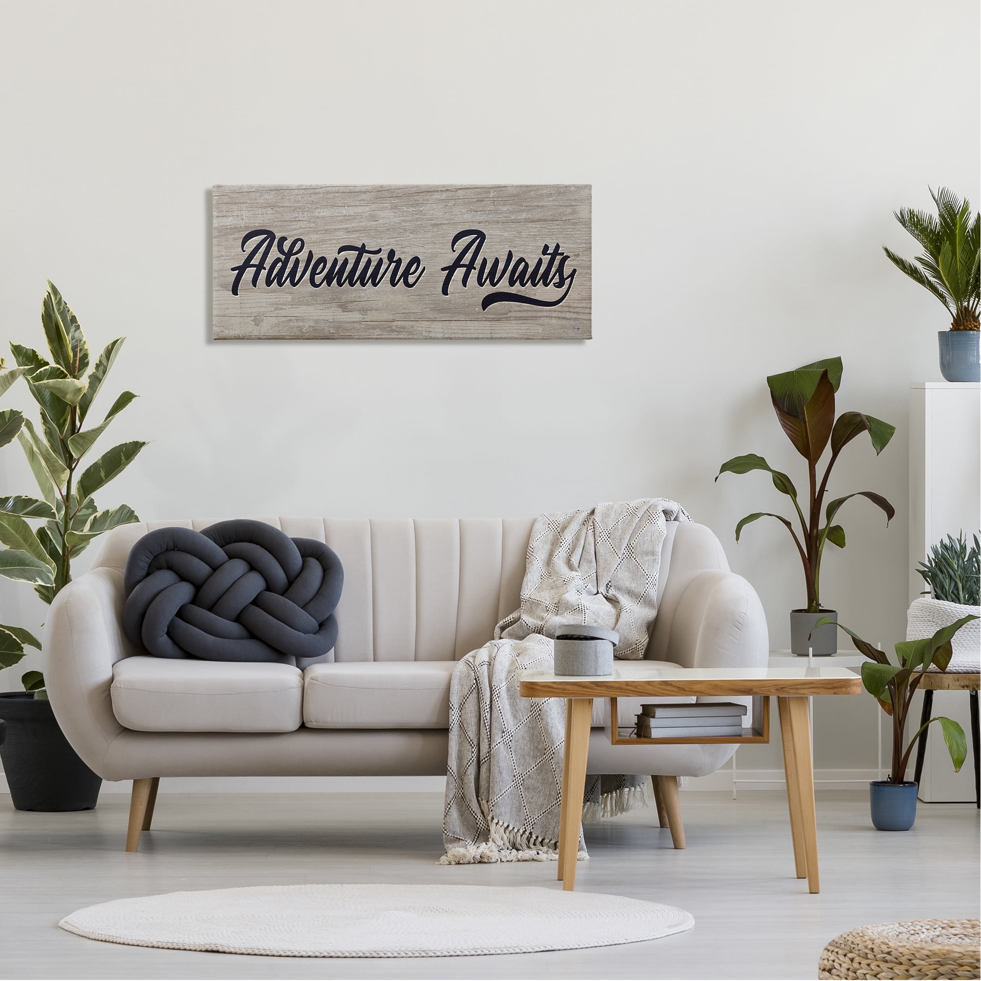 Stupell Industries Adventure Awaits Rustic Vintage Typography Grain Pattern Graphic Art Gallery Wrapped Canvas Print Wall Art, Design by Yass Naffas Designs