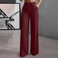 thumbnail image 2 of VEKDONE Womens Suit Trousers High Waisted Drawstring Straight Leg Pants Dressy Business Work Dress Trousers Office Palazzo Pants with Pockets Wine XL, 2 of 9