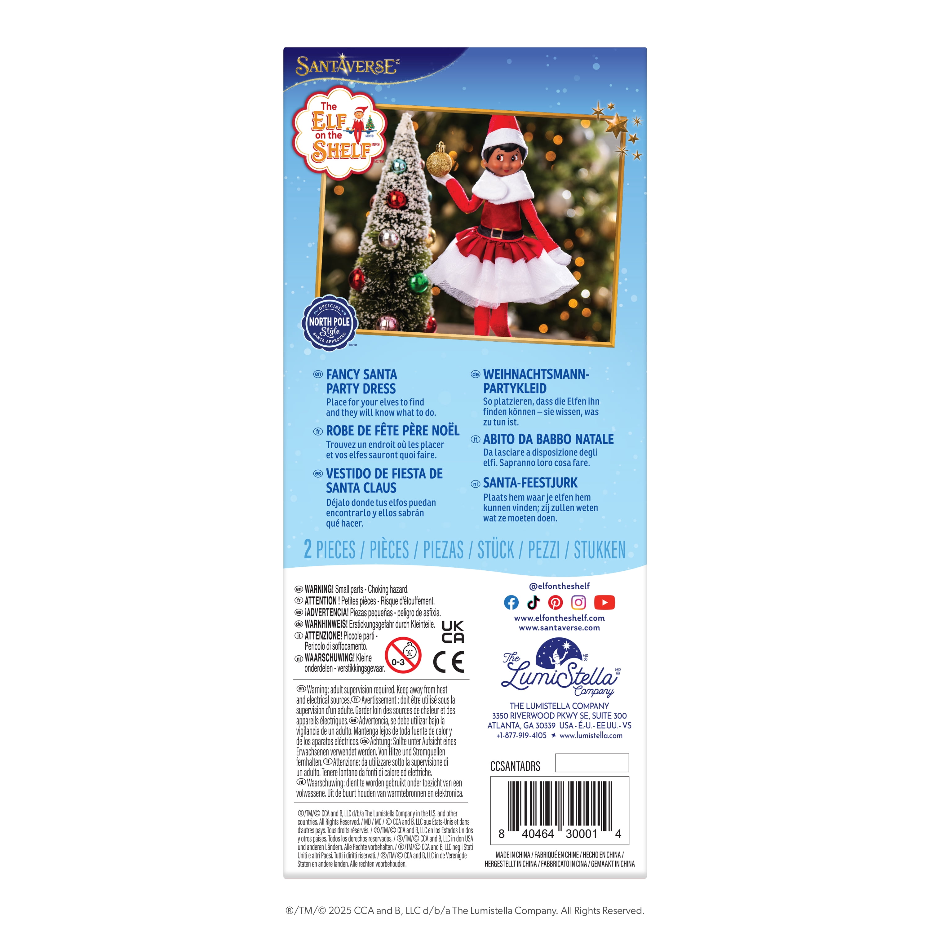 The Elf on the Shelf Claus Couture Fancy Santa Party Dress – Scout Elf Outfit (Scout Elf Not Included)