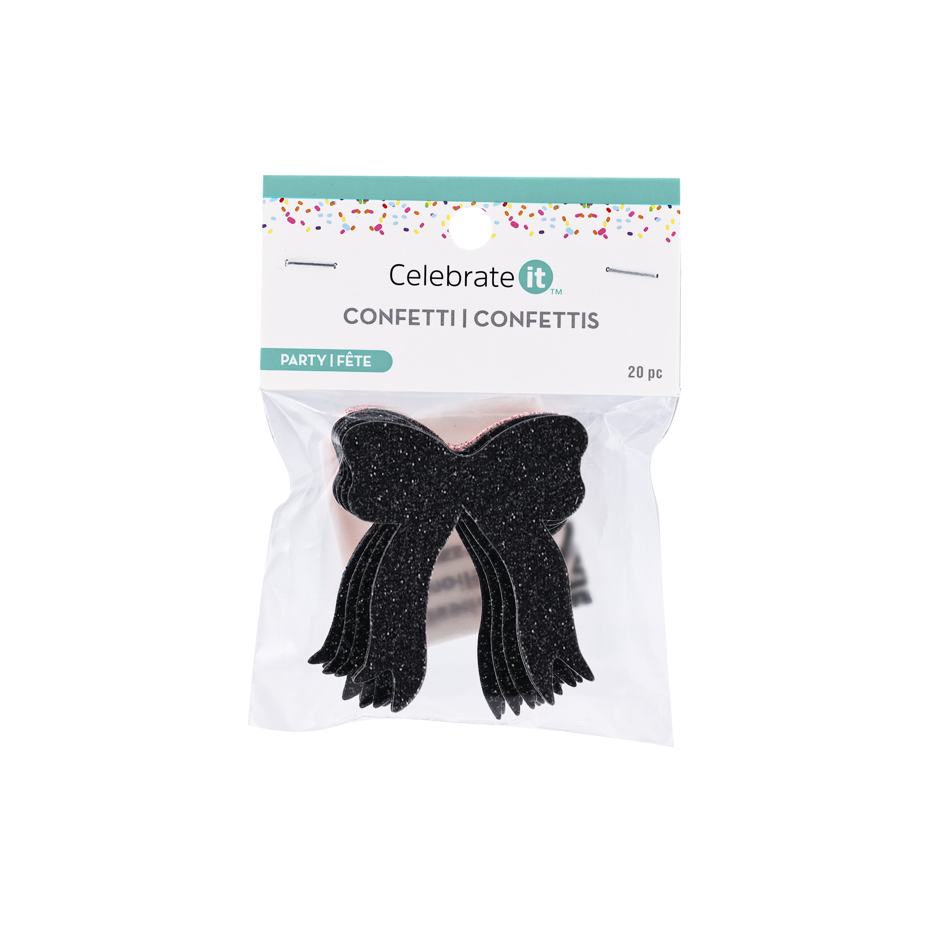 Celebrate It Bow Confetti – Glittered Paper Bow Decorations for Parties & Events - Pink/Black - 2" - 12 Packs (240 Pieces)