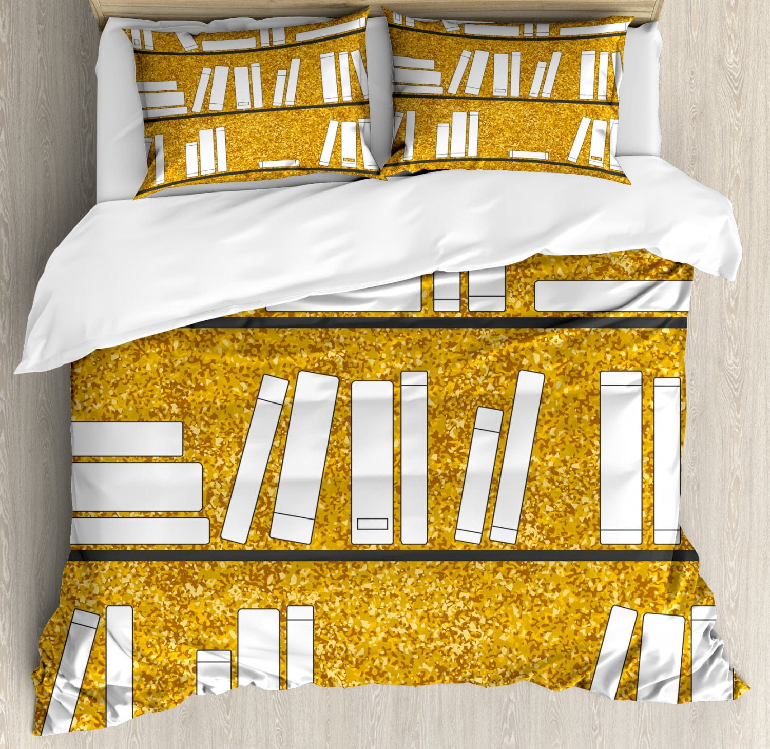 Library Duvet Cover Set King Size, Simplistic Design Books on Shelves ...