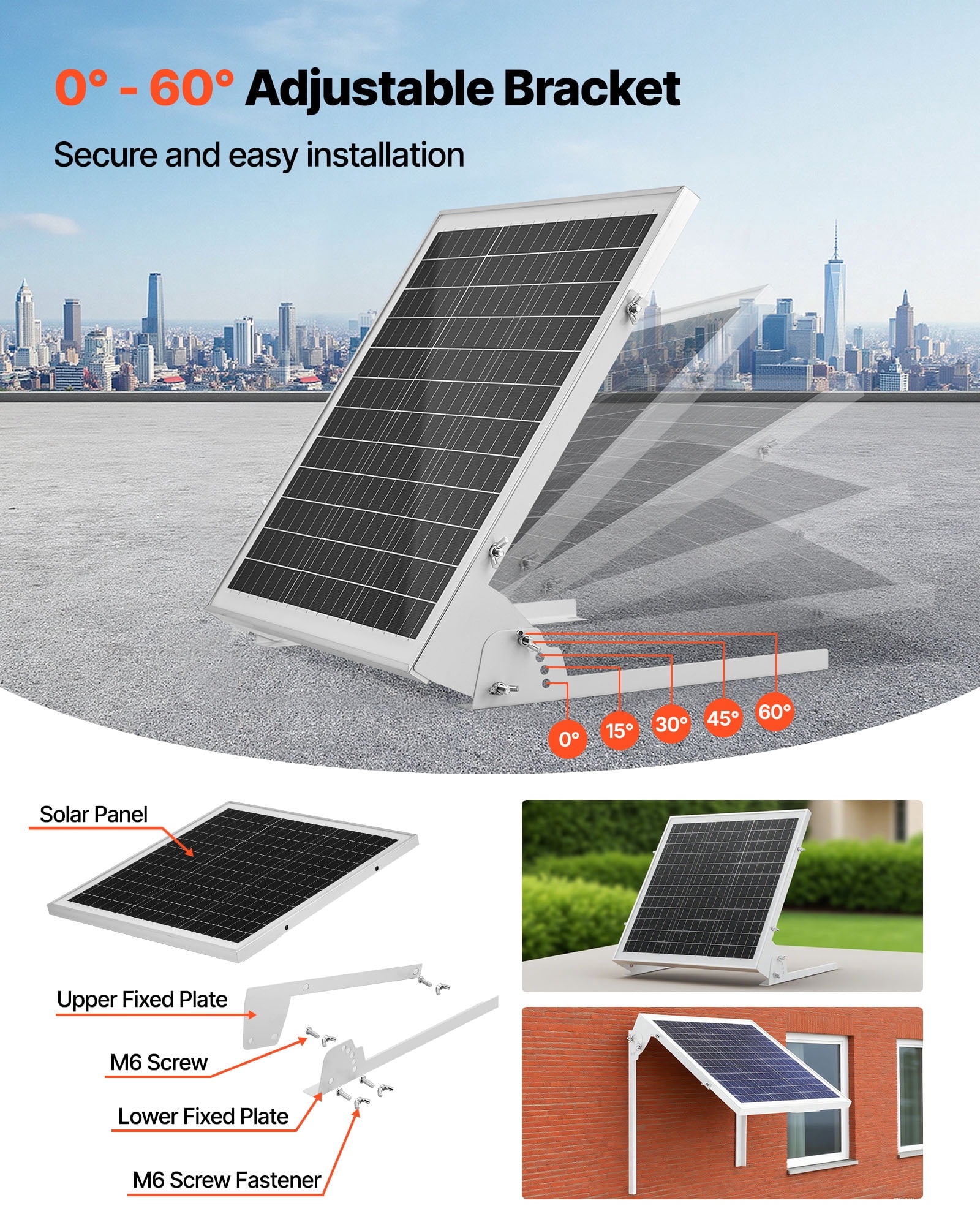 VEVOR 20W 12V Solar Battery Trickle Charger Maintainer, Mono Solar Panel Battery Charger with Built-in MPPT Controller & Adjustable Mount Bracket, IP65 Waterproof for Car Boat RV Trailer House Roof