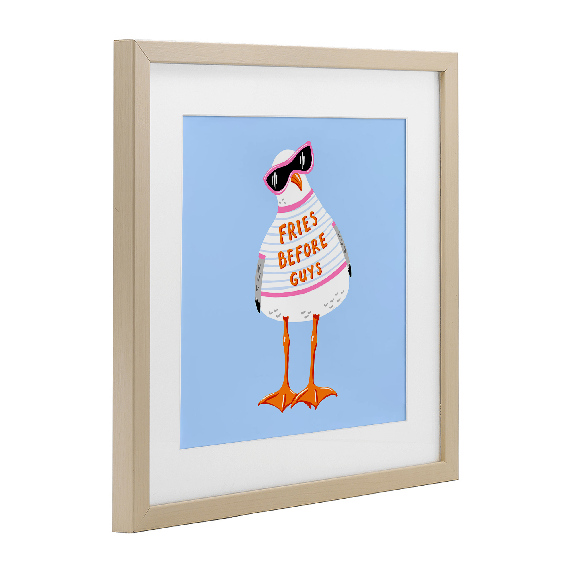 Stupell Industries Fries Before Guys Seagull Birch Framed Print Under Glass design by Bex Morley Design, 16 x 16