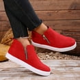 thumbnail image 4 of Rokment Platform Booties for Women Fall Winter Fashion Casual Suede Side Zipper Flat Walking Work Short Ankle Boots Red Size 9, 4 of 6