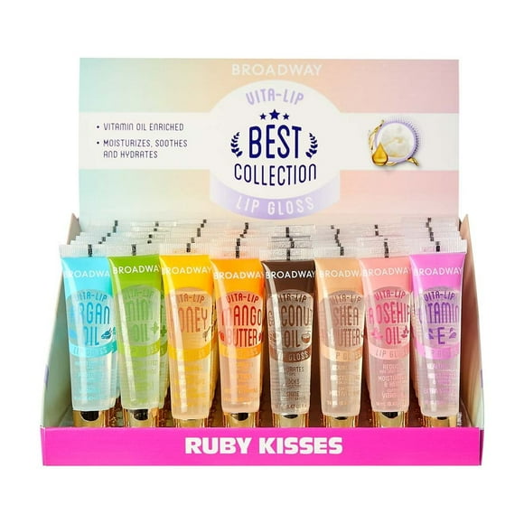 Ruby Kisses Broadway Vita-Lip Clear Lip Gloss (48 Pack), Ultra-Hydrating & Soothing Formula with Vitamins, High-Shine Non-Sticky Finish Lip Balm with Mint, Rosehip, Coc