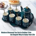 thumbnail image 2 of DUJUST 14 pcs Tea Set of 6 with Tea Tray & Spoons, Modern Diamond Design Tea/Coffee Cup Set with Golden Trim, Chic Porcelain Living Room Decor, Fine-china Teapot/Tea Party Set, Gift Package - Green, 2 of 6