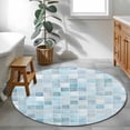 thumbnail image 4 of White Blue Color Block Round Living Room Rugs 4 ft, Summer Watercolor Square Ocean Washable Area Rug with Non-Slip Sturdy Edge Binding Round Carpet for Entryway Kitchen Bedroom Bathroom, 4 of 9