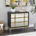 thumbnail image 3 of DecMode 32" x 32" Black Wooden Mirrored Geometric 3 Drawer Chest with Gold Frame, 1-Piece, 3 of 14